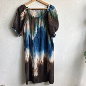 Queenie 'Bouton D'or' 100% Silk French Multicolor Shift Dress Size FR 2 / US 6